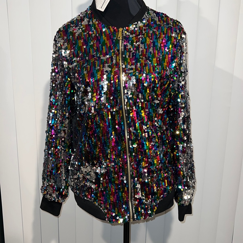 CRESAY Sequin Zip Up BOMBER JACKET!